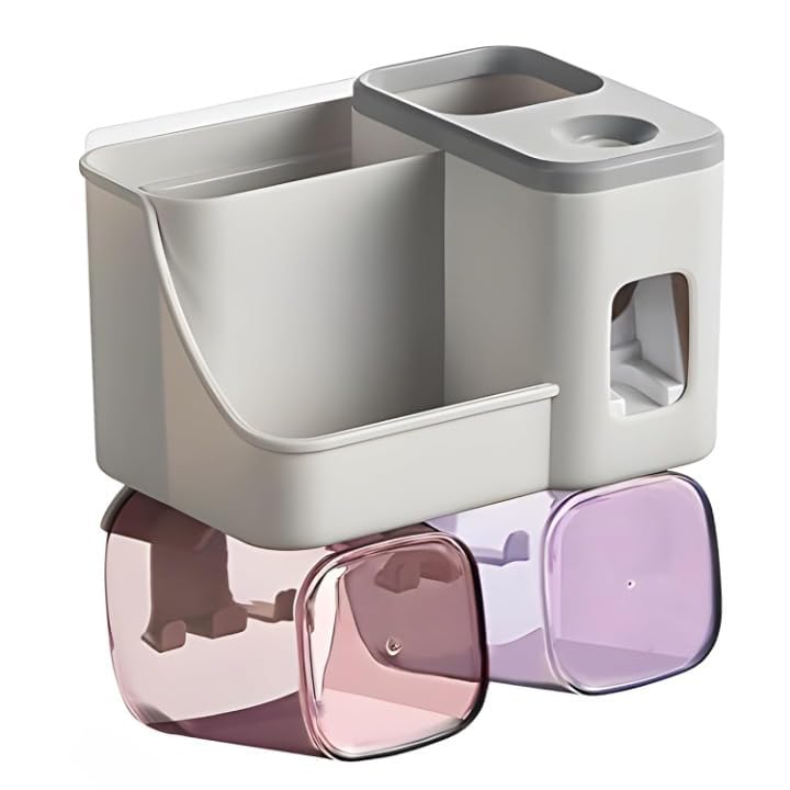 MVM Enterprise 2 Slot Toothbrush Set for Bathroom, wash Basin | Multi Space Saving Toothbrush Organizer with Cups abs Toothbrush Holder | Compact 2 Slot Toothbrush Set Easy and Organized Storage - Image 1