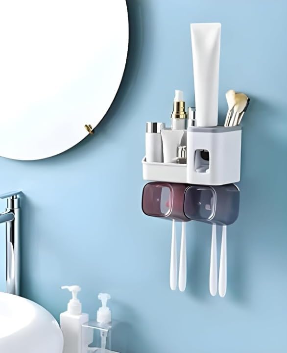 MVM Enterprise 2 Slot Toothbrush Set for Bathroom, wash Basin | Multi Space Saving Toothbrush Organizer with Cups abs Toothbrush Holder | Compact 2 Slot Toothbrush Set Easy and Organized Storage - Image 2