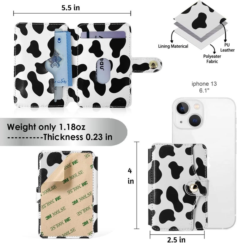 M-Plateau Phone Card Holder, Stick On with Snap Closure 3M Adhesive Leather Phone Wallet Work with iPhone 14 Case and Most Smartphones (Cow Print) - Image 5
