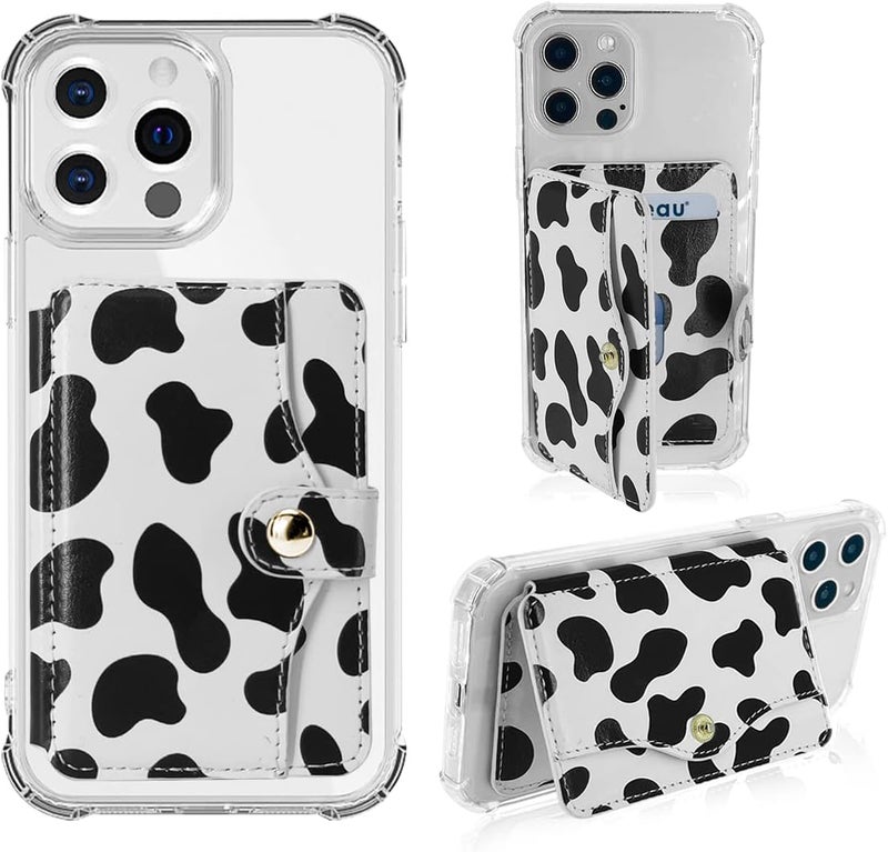 M-Plateau Phone Card Holder, Stick On with Snap Closure 3M Adhesive Leather Phone Wallet Work with iPhone 14 Case and Most Smartphones (Cow Print) - Image 1