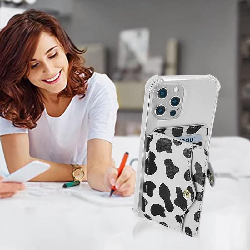 M-Plateau Phone Card Holder, Stick On with Snap Closure 3M Adhesive Leather Phone Wallet Work with iPhone 14 Case and Most Smartphones (Cow Print) - Image 4