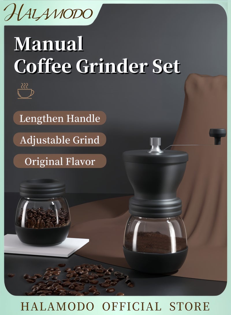 هالامودو مطحنة حبوب قهوة يدوية محمولة قابلة للغسل في المنزل، لون أسود/شفاف/فضي - Image 1