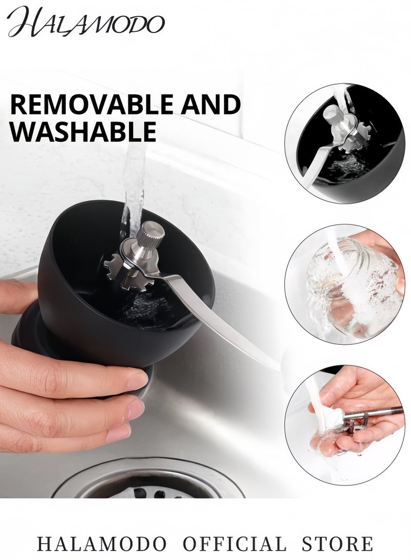 هالامودو مطحنة حبوب قهوة يدوية محمولة قابلة للغسل في المنزل، لون أسود/شفاف/فضي - Image 4