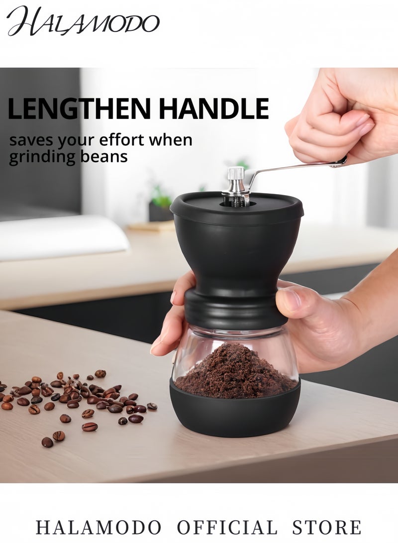 هالامودو مطحنة حبوب قهوة يدوية محمولة قابلة للغسل في المنزل، لون أسود/شفاف/فضي - Image 2