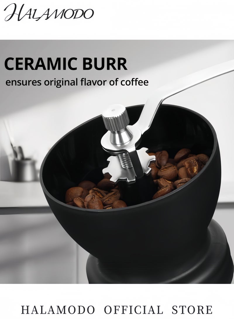 هالامودو مطحنة حبوب قهوة يدوية محمولة قابلة للغسل في المنزل، لون أسود/شفاف/فضي - Image 3
