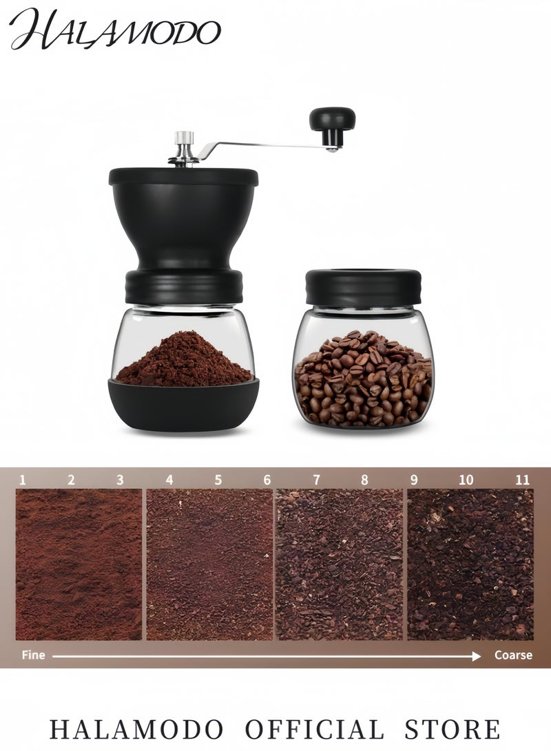 هالامودو مطحنة حبوب قهوة يدوية محمولة قابلة للغسل في المنزل، لون أسود/شفاف/فضي - Image 5