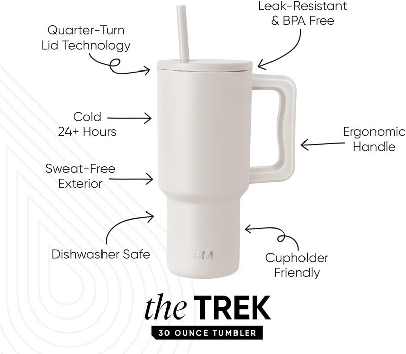 Simple Modern 30 oz Tumbler with Handle and Straw Lid | Insulated Cup Reusable Stainless Steel Water Bottle Travel Mug Cupholder Friendly | Gifts for Women Men Him Her | Trek Collection | Almond Birch - Image 2