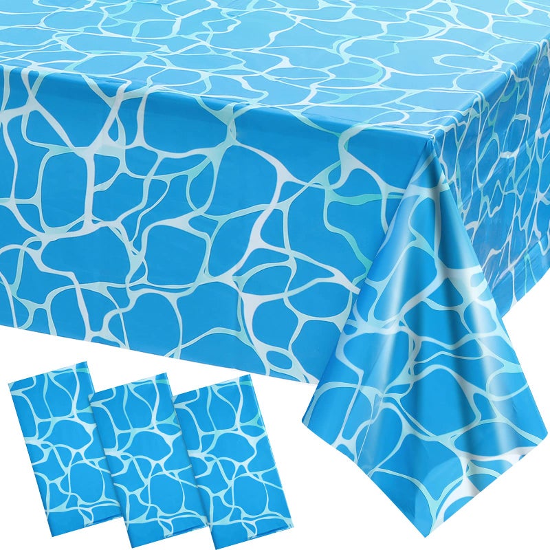 Irenare 3 Pieces Ocean Tablecloth Ocean Waves Plastic Table Covers Under Sea Tablecloth Blue Water Print Table Cover for Beach Pool Birthday Party Decoration Favors 54 x 108 Inch - Image 3