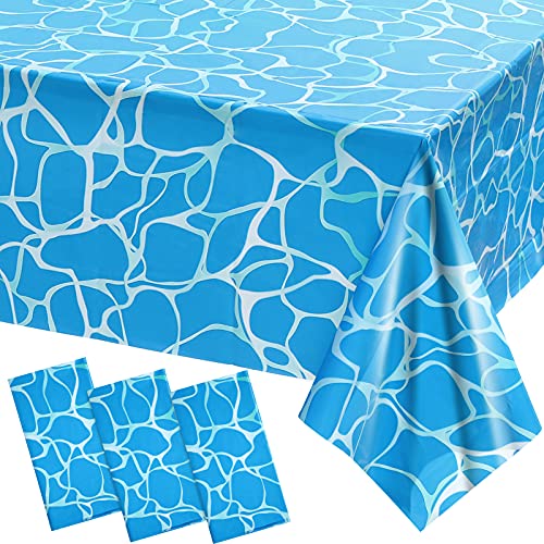Irenare 3 Pieces Ocean Tablecloth Ocean Waves Plastic Table Covers Under Sea Tablecloth Blue Water Print Table Cover for Beach Pool Birthday Party Decoration Favors 54 x 108 Inch - Image 1