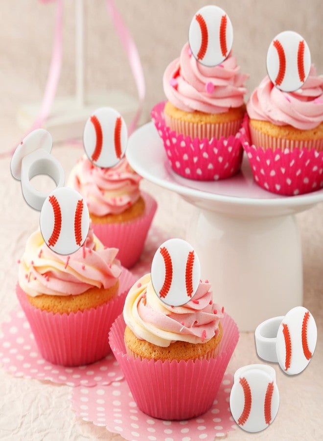 ARPOVIST 48 PCS Baseball Rings Baseball Cupcake Toppers Sport Ball Theme Cupcake Decorations Food Safe Cupcake Picks for Birthday Party Cake Decorations Supplies - Image 5