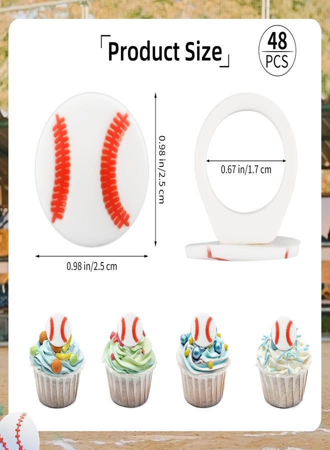ARPOVIST 48 PCS Baseball Rings Baseball Cupcake Toppers Sport Ball Theme Cupcake Decorations Food Safe Cupcake Picks for Birthday Party Cake Decorations Supplies - Image 2