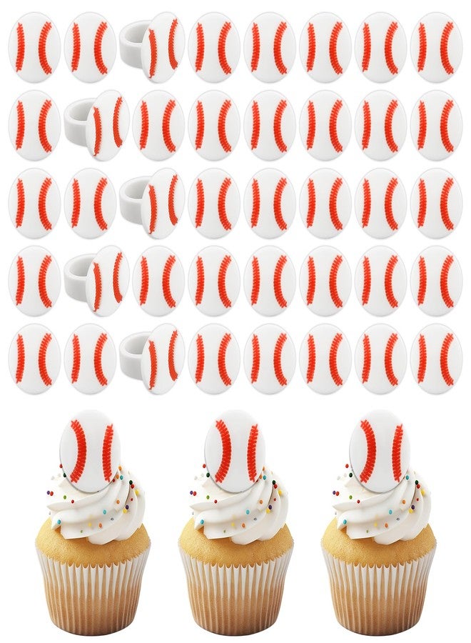 ARPOVIST 48 PCS Baseball Rings Baseball Cupcake Toppers Sport Ball Theme Cupcake Decorations Food Safe Cupcake Picks for Birthday Party Cake Decorations Supplies - Image 1