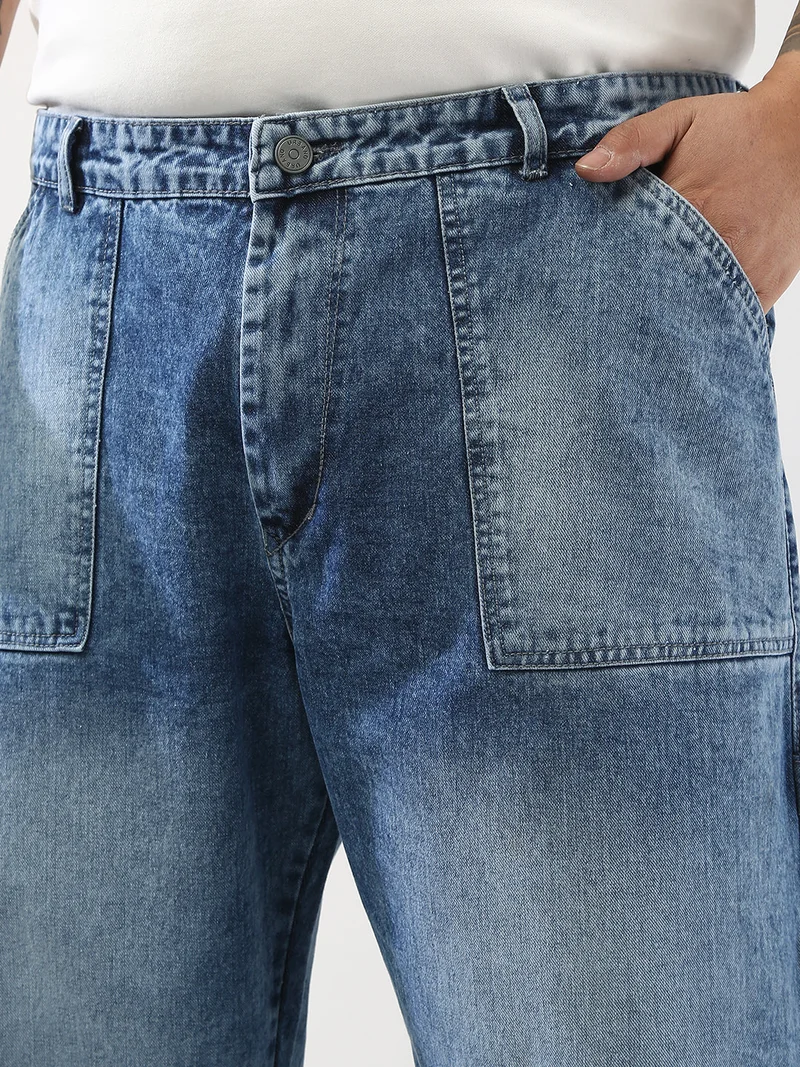 Urbano Fashion  Urbano Plus Men's Light Blue Loose Fit Cargo Carpenter Jeans with 6 Pockets Non-Stretchable  | Best Price UAE