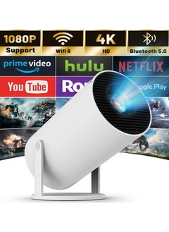 Generic HY300 Pro Mini Projector with WIFI6 and Bluetooth, 4K 1080P Support with  Android 11.0 TV, Up to 150'' Screen, 180° Flip, Modern Round Design, HDMI & USB Compatible with iOS, Android, Laptops, TV Sticks, PS5, and Many More Devices  - Image 1