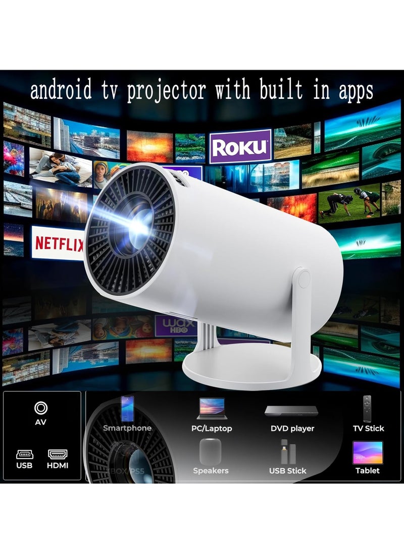 Generic HY300 Pro Mini Projector with WIFI6 and Bluetooth, 4K 1080P Support with  Android 11.0 TV, Up to 150'' Screen, 180° Flip, Modern Round Design, HDMI & USB Compatible with iOS, Android, Laptops, TV Sticks, PS5, and Many More Devices  - Image 4