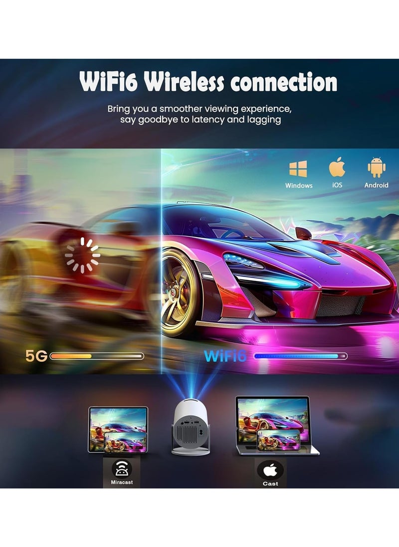 Generic HY300 Pro Mini Projector with WIFI6 and Bluetooth, 4K 1080P Support with  Android 11.0 TV, Up to 150'' Screen, 180° Flip, Modern Round Design, HDMI & USB Compatible with iOS, Android, Laptops, TV Sticks, PS5, and Many More Devices  - Image 3