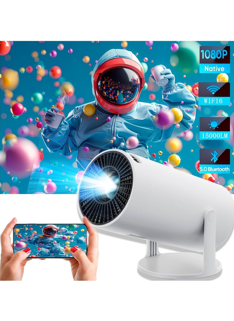 HY300 Pro Mini Projector with WIFI6 and Bluetooth, 4K 1080P Support with  Android 11.0 TV, Up to 150'' Screen, 180° Flip, Modern Round Design, HDMI & USB Compatible with iOS, Android, Laptops, TV Sticks, PS5, and Many More Devices