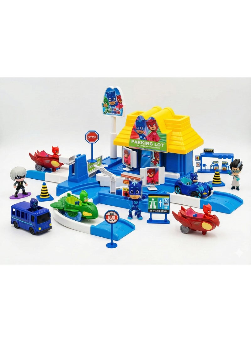 PJ Masks Parking Lot Playset – 2-Level Garage Toy with Race Track Ramps & Gas Station | Includes Catboy, Owlette & Gekko Vehicles + Villain Figures | Educational City Traffic Car Park Gift for Boys & Girls 3+ Years - Image 2