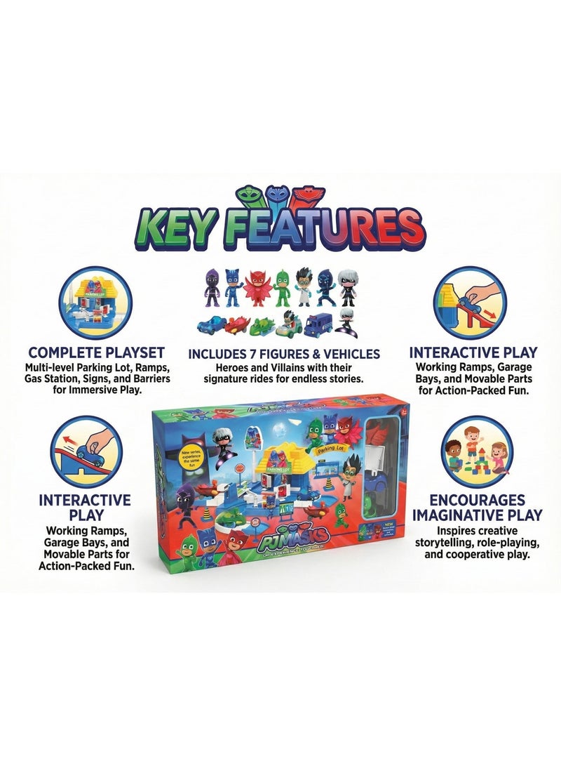 PJ Masks Parking Lot Playset – 2-Level Garage Toy with Race Track Ramps & Gas Station | Includes Catboy, Owlette & Gekko Vehicles + Villain Figures | Educational City Traffic Car Park Gift for Boys & Girls 3+ Years - Image 4