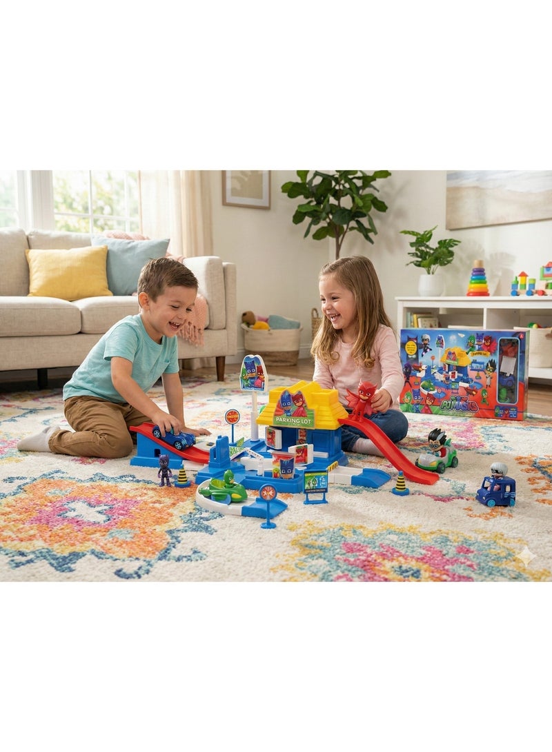 PJ Masks Parking Lot Playset – 2-Level Garage Toy with Race Track Ramps & Gas Station | Includes Catboy, Owlette & Gekko Vehicles + Villain Figures | Educational City Traffic Car Park Gift for Boys & Girls 3+ Years - Image 5