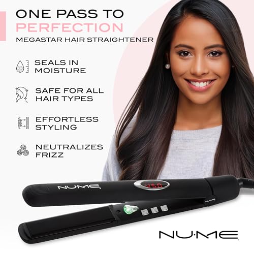 NuMe Megastar Hair Straightener Tourmaline Flat Iron–1 Inch Floating Plates with Negative Ion Booster, Infrared Light Strip, Ideal for All Hair Types – Ultra-Smooth and Shiny Results. - Image 2