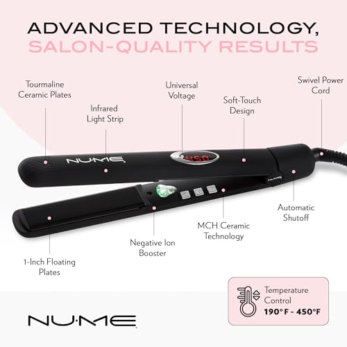 NuMe Megastar Hair Straightener Tourmaline Flat Iron–1 Inch Floating Plates with Negative Ion Booster, Infrared Light Strip, Ideal for All Hair Types – Ultra-Smooth and Shiny Results. - Image 3
