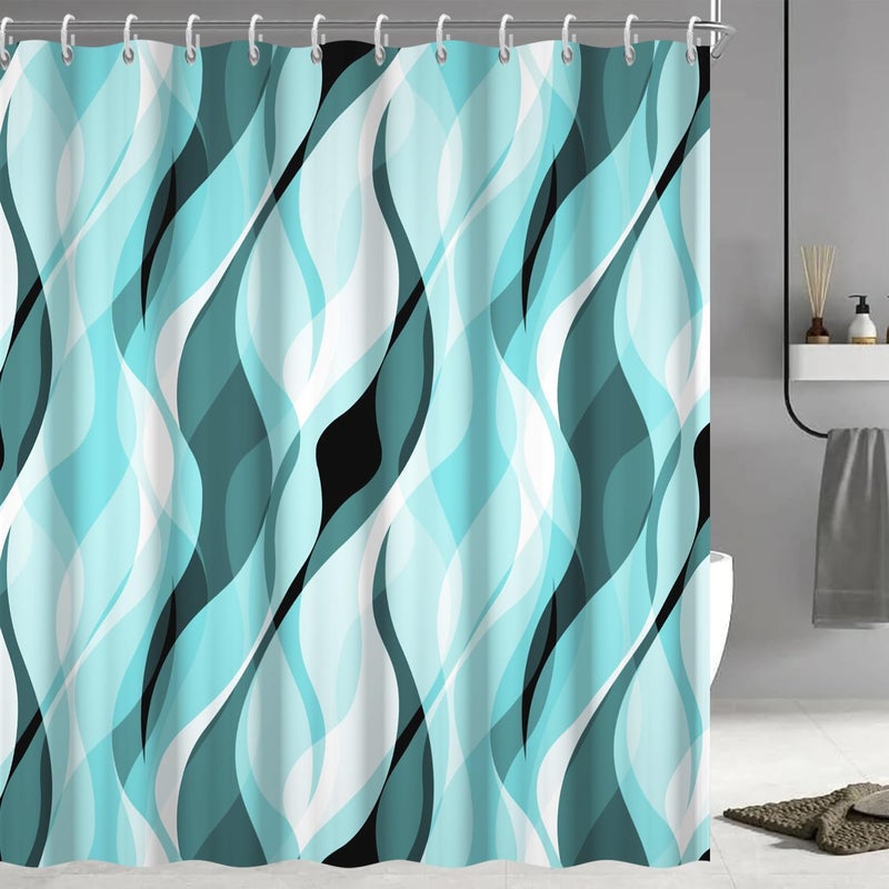 Ruelvth Teal Shower Curtain  Abstract Turquoise and Grey Striped Shower Curtain Set for Bathroom Waterproof Shower Curtain with Hooks  72x78 Inch - Image 1