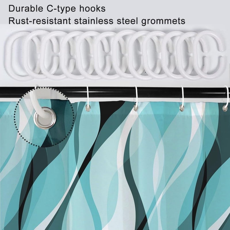 Ruelvth Teal Shower Curtain  Abstract Turquoise and Grey Striped Shower Curtain Set for Bathroom Waterproof Shower Curtain with Hooks  72x78 Inch - Image 5