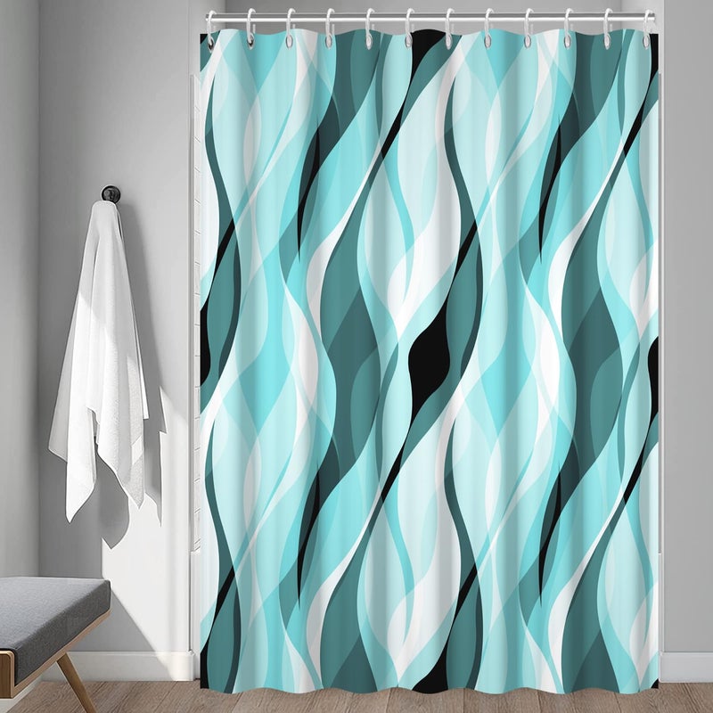 Ruelvth Teal Shower Curtain  Abstract Turquoise and Grey Striped Shower Curtain Set for Bathroom Waterproof Shower Curtain with Hooks  72x78 Inch - Image 3