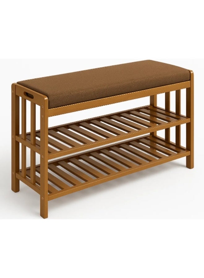 LINGWEI Wooden Shoe Rack With Bench Shoe Cabinet with Seat Bamboo Free Standing Entryway Closed Shoes Organizer Multi-Function Storage Shelf - Image 3