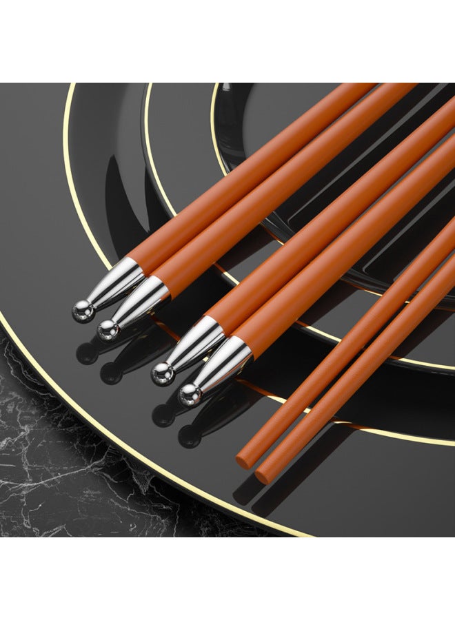 National Fashion Style High-rise Gold Chopsticks Household High Temperature Resistant Light Luxury Style Commercial Gift Chopsticks Gift Box Wholesale-Color:Soft Orange Silver Top  - Image 1