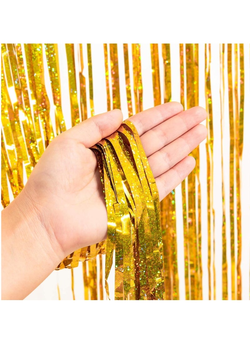 Generic - Tinsel Curtain Party Backdrop, Laser  Gold Glitter Foil Fringe Curtain Lilac Party Decor Streamers for Birthday Girl Princess Bachelorette Euphoria Theme Party Decorations 2 Pcs - Image 1