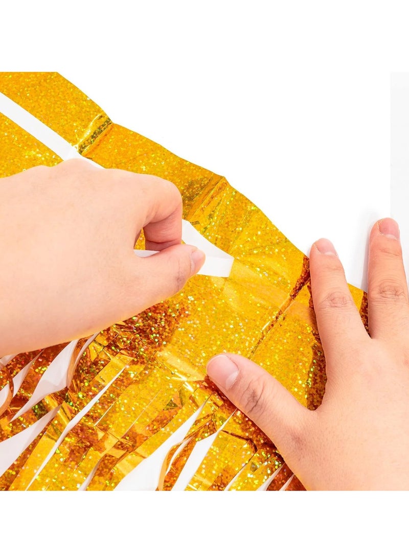 Generic - Tinsel Curtain Party Backdrop, Laser  Gold Glitter Foil Fringe Curtain Lilac Party Decor Streamers for Birthday Girl Princess Bachelorette Euphoria Theme Party Decorations 2 Pcs - Image 1