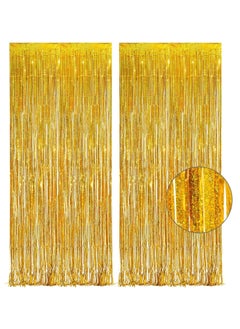Tinsel Curtain Party Backdrop, Laser  Gold Glitter Foil Fringe Curtain Lilac Party Decor Streamers for Birthday Girl Princess Bachelorette Euphoria Theme Party Decorations 2 Pcs