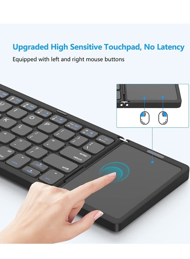 Upgrade Foldable Bluetooth Keyboard, Tri- Foldable Portable Wireless Keyboard with Touchpad, USB-C Rechargeable for iOS, Android, Windows System Laptop Tablet Smartphone Device (Black) - Image 2