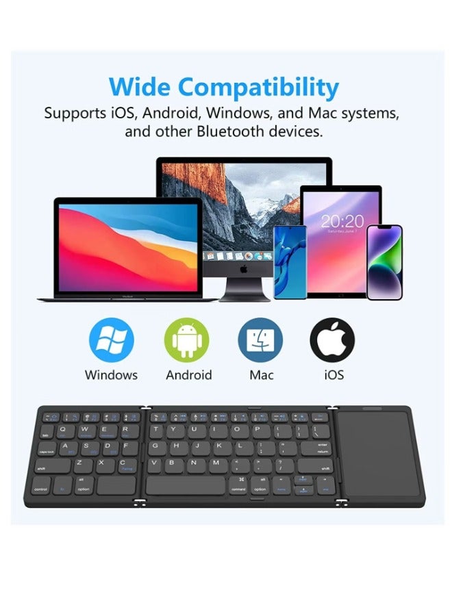 Upgrade Foldable Bluetooth Keyboard, Tri- Foldable Portable Wireless Keyboard with Touchpad, USB-C Rechargeable for iOS, Android, Windows System Laptop Tablet Smartphone Device (Black) - Image 3