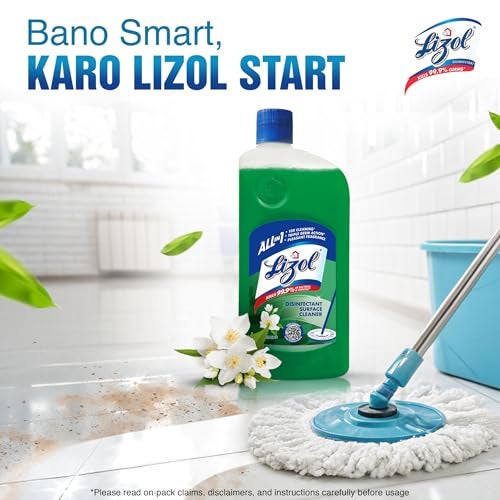 Lizol Disinfectant Surface & Floor Cleaner Liquid, Jasmine - 1 Litre | Suitable for All Floor Cleaner Mops | Kills 99.9% Germs| India's #1 Floor Cleaner - Image 2