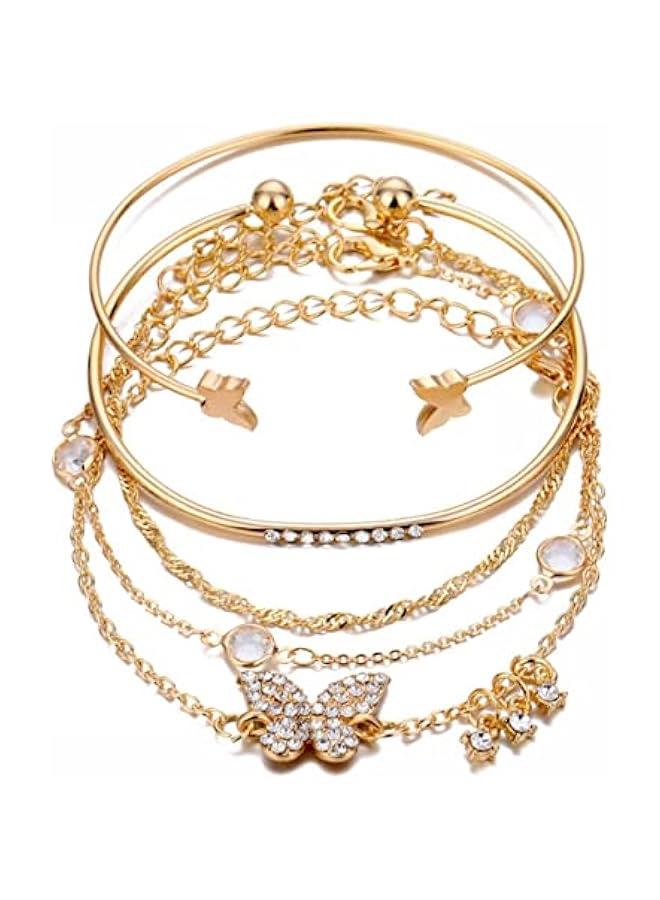 Arabest 5 Pcs Bracelets for Women Gold Open Cuff Wrap Stackable Bracelet Boho Chain Bracelets Set (5 Pcs gold)  - Image 1