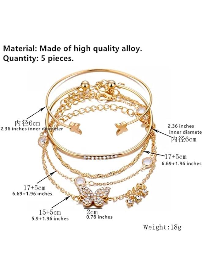 Arabest 5 Pcs Bracelets for Women Gold Open Cuff Wrap Stackable Bracelet Boho Chain Bracelets Set (5 Pcs gold)  - Image 3