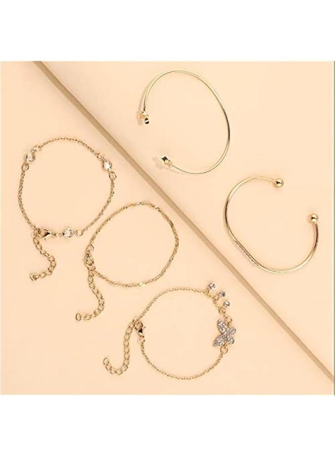 Arabest 5 Pcs Bracelets for Women Gold Open Cuff Wrap Stackable Bracelet Boho Chain Bracelets Set (5 Pcs gold)  - Image 4