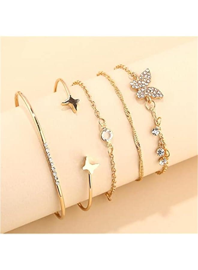 Arabest 5 Pcs Bracelets for Women Gold Open Cuff Wrap Stackable Bracelet Boho Chain Bracelets Set (5 Pcs gold)  - Image 5