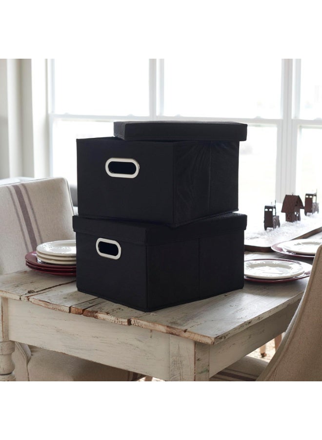 Household Essentials Fabric Storage Boxes with Lids and Handles, Black - Image 4