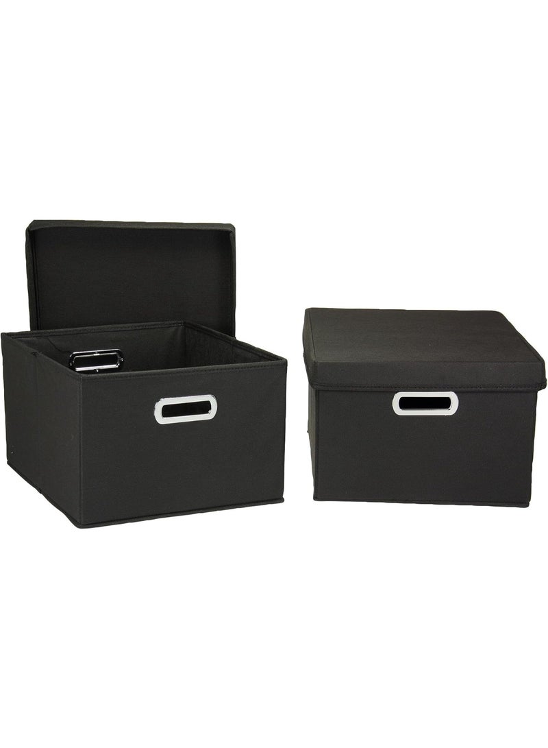 Household Essentials Fabric Storage Boxes with Lids and Handles, Black - Image 1