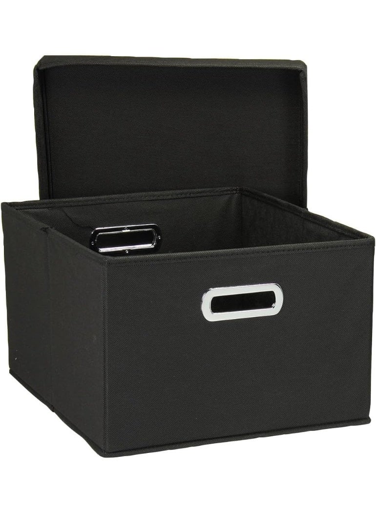 Household Essentials Fabric Storage Boxes with Lids and Handles, Black - Image 5