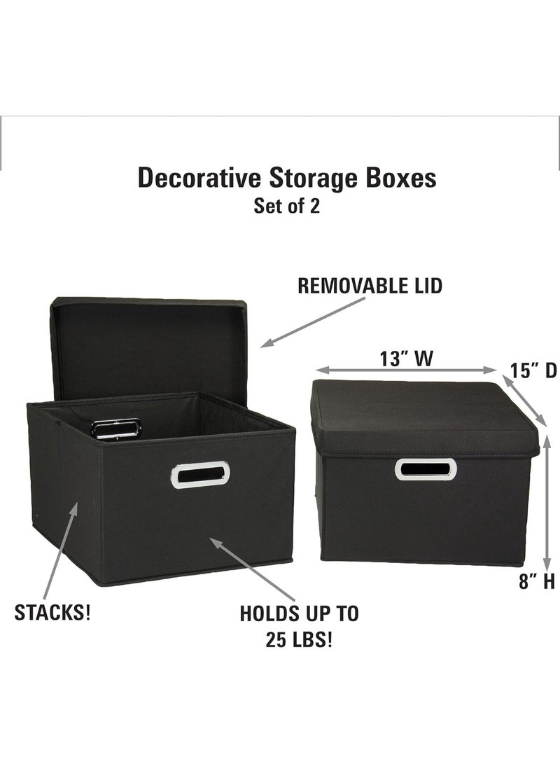 Household Essentials Fabric Storage Boxes with Lids and Handles, Black - Image 2