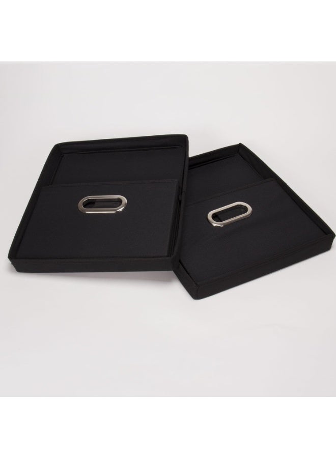 Household Essentials Fabric Storage Boxes with Lids and Handles, Black - Image 3