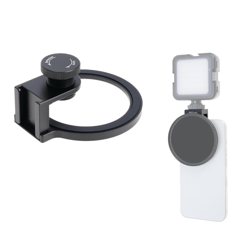 FOTGA Clip-on 67mm Thread Lens Filter Adapter for iPhone 17 14 15 16 Pro Max Smartphone Cell Phone,Cold Shoe Mount for Micrphone/LED Light,Anti-Slip/Anti-Scratch Lock Knob (Filter Adapter) - Image 1
