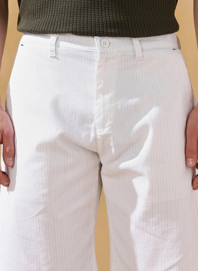 Dennis Lingo White Men's White 100% Cotton Striped Knee Length Bermuda Regular Fit Shorts for Men | Best Price UAE