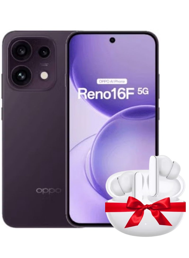 أوبو Reno 16F AI Phone Dual SIM 5G Twilight Violet 8GB RAM 256GB - Middle East Version With Free Honor Choice Earbuds X8i - White - Image 1