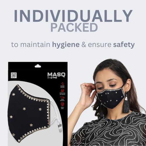 MASQ Floral Reusable, Washable, Anti-Bacterial(BFE>99%) 4 Layer Embroidered, Fashionable 100% Pure Cotton Cloth Face Mask for Women with Ear Adjusters (Cherry_Blush_Combo_L_06) - Image 5